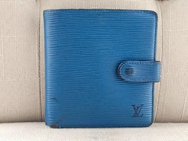 Louis Vuitton Wallet Blue Leather Bifold Card Holder Purse Made in France Auth - £137.66 GBP