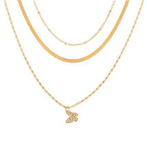 Cubic Zirconia &amp; 18K Gold-Plated Snake Chain Butterfly Layered Pendant Necklace - £11.05 GBP