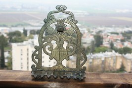 Old Antique Moroccan Judaica Hanukkah Jewish Brass Bronze Oil Menorah Rare 8&quot; - £54.88 GBP