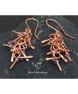 Handmade copper earrings: chainlink waterfall of hammered dangles with b... - $522.36 MXN