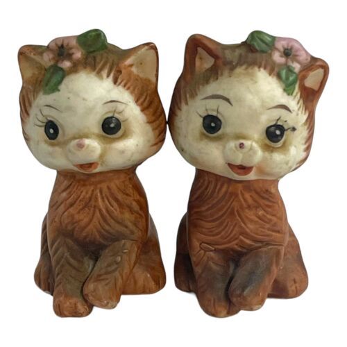 Primary image for Vintage Kitsch Anthropomorphic Brown Kitty Cats Salt & Pepper Shakers 2.75” Tall