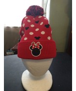 Disney Mickey Minnie Mouse Logo Knit Red / Black Pom Pom Beanie Hat Cap ... - £17.20 GBP