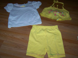 Size 2T 3 Piece Summer Outfit Short Set Shirt Halter Top &amp; Shorts Small ... - £11.02 GBP