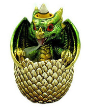 Green Baby Dragon Gold Egg 3119 Mini Backflow Cone Incense Burner 4.25&quot; H Resin - £15.82 GBP