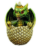 Green Baby Dragon Gold Egg 3119 Mini Backflow Cone Incense Burner 4.25&quot; ... - £15.56 GBP