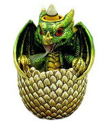 Green Baby Dragon Gold Egg 3119 Mini Backflow Cone Incense Burner 4.25&quot; ... - $26.94 CAD