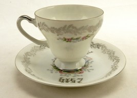 25th Anniversary Cup and Saucer Set, Flowers &amp; Bells, Vintage Porcelain, Japan - £15.32 GBP