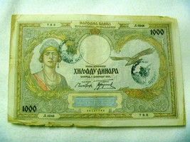 Yugoslavia Maria of Romania Italy occupation 1000 din 1931 stamp verific... - £12.15 GBP