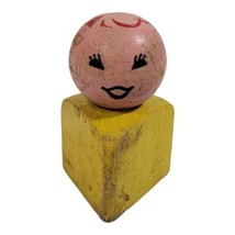 Vintage Fisher Price Little People WOODEN yellow triangle with red Hair 60s - £12.90 GBP