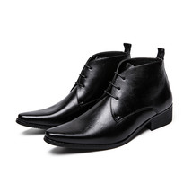 Christmas Men Business Dress Boots Lace-Up Vintage Brand Pointed Toe Brown Chels - £59.70 GBP
