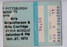 Oct 27 1973 Kris Kristofferson &amp; Rita Coolidge  Ticket Syria Mosque Pitt... - $39.59