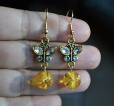 Handmade Yellow stardust Gold plated butterfly Earring - £12.75 GBP