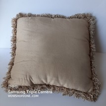 Fringe Natural Tan Beige String Weave Style Sheen Toss Throw Pillow Luxury Decor - £23.96 GBP