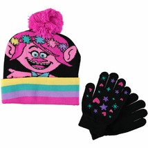DreamWorks Girls Trolls Pom Pom Winter Hat Glove Set for Little Girls Age 4-7 - £5.99 GBP