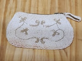 White beaded Coin Purse Vintage small bag purse pouch Prentice zipper Be... - £15.61 GBP
