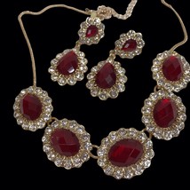 Avon Signature Collection Red Royal Elegance necklace earring set statement - $28.66