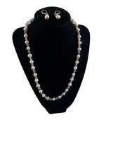 Necklace Earrings Set Faux Pearl Pink Rhinestones Clear Beads Magnetic Clasp - £15.03 GBP