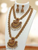 Indian Women Temple Necklace Set Gold Plated Fashion Jewelry Wedding Tra... - $35.63