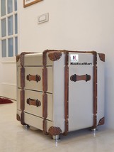 NauticalMart Aviator Luggage Trunk Side Table, Soft Close Drawers Home Decor (Na - £558.74 GBP
