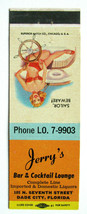 Jerry&#39;s Bar Cocktail Lounge - Dade City, Florida 20 Strike Matchbook Cover Pinup - £1.58 GBP