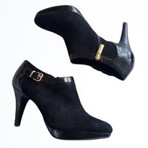 Bandolino Black Suede Patent Leather Heeled Ankle Booties BDChanning Size 7.5 - £33.64 GBP