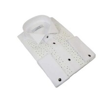 Men CEREMONIA Tuxedo Shirt Rhinestone Cotton Turkey #Milano 13 White Wing Tip image 5