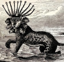 1880 7 Head 10 Horn Beast Antichrist Roman Empire Victorian Wood Engravi... - $79.99