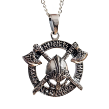 Odin Axe Pendant Helmet Necklace Rune Solid 925 Sterling Silver Jewellery &amp; Box - £39.31 GBP