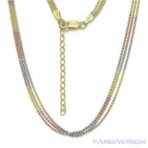 925 Sterling Silver 14k Yellow Rose Gold Bead Link Italian Triple-Chain Necklace - £47.10 GBP