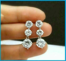 Moissanite 3.00 Ct Round Cut Drop &amp; Dangle Earrings Solid 925 Sterling silver - £92.28 GBP