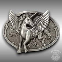 Vintage Belt Buckle Unicorn Silver Color Fantasy Mythical Animal - $25.65