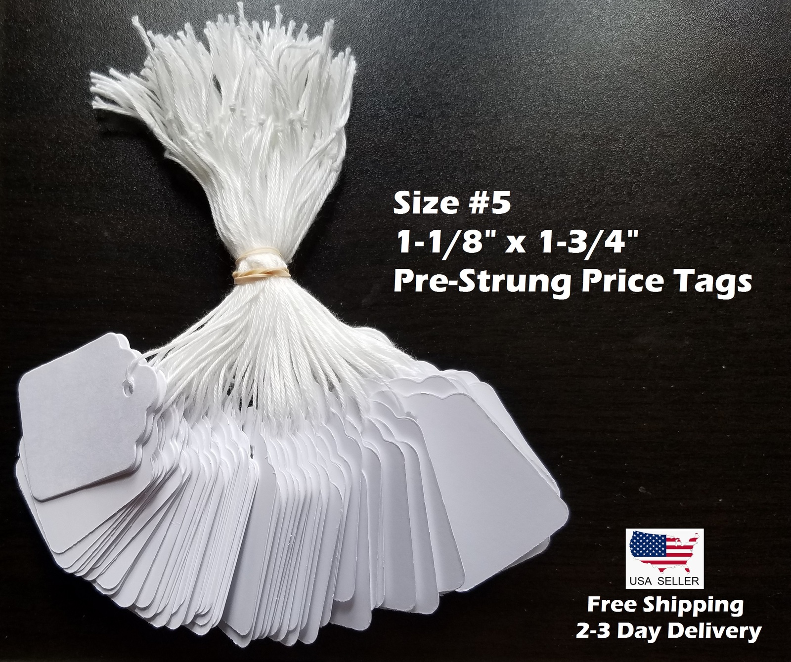 1000 Blank White Merchandise Price Tags with Strings Size #5 Retail Stru... - $20.75