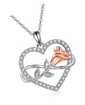 Valentines Day Gifts for Her Heart Necklace 925 Rose - $108.85