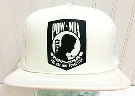 Vintage POW MIA Snapback Hat Mesh Trucker Ball Cap HTF White Patriotic A... - $33.37