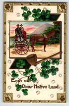 St Patricks Day Postcard Horse Carriage People Gold Pipe Embossed Ireland Unused - £12.07 GBP