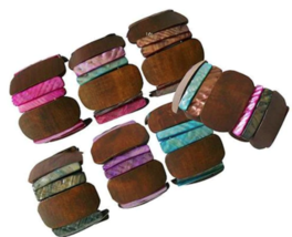 1 Piece of 2 Inch Wood And Real Shell Stretch Bracelet abalone color JL748 - £7.58 GBP