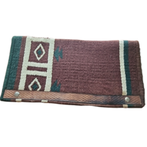 Western Saddle Blanket Leather wear Leathers Brown Green Cream USED image 2