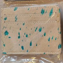 White Metallic Turquoise Cowhide Card Holder – Genuine Hair-On Leather W... - $17.82