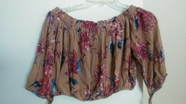 Derek Heart Juniors Brown Floral print Off the Shoulder Top M    979 - £5.89 GBP