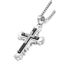 Cross Necklace for Men Stainless Steel Crucifix Pendant - £115.67 GBP