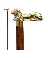37.2&quot; Brown Wooden Walking Stick - Wood Cane with Golden Lion Brass Hand... - £27.26 GBP