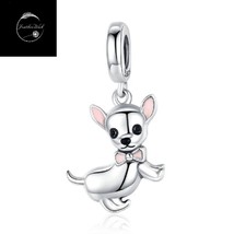 Cute Chihuahua Puppy Dog Dangle Charm For Bracelets Genuine Sterling Silver 925 - £16.81 GBP