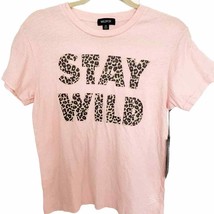 Wildfox Stay Wild Lotus Pink Keke Leopard Animal Print Graphic Text Tee - £30.80 GBP