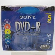 5 pack SONY DVD+R 120 min. 4.7 GB Color Collection Blank Recordable DVD - $18.59