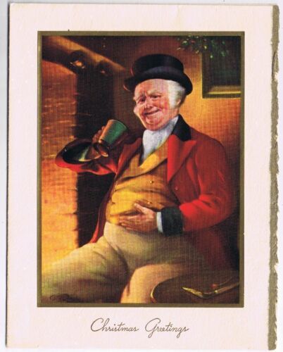 Primary image for Vintage Hallmark Christmas Card Portly Victorian Man Drinking Paste On Canada