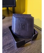 Leather Coaster Set Of 4 Chaps Ralph Lauren W/ Holder Brown Monogram C - $74.23