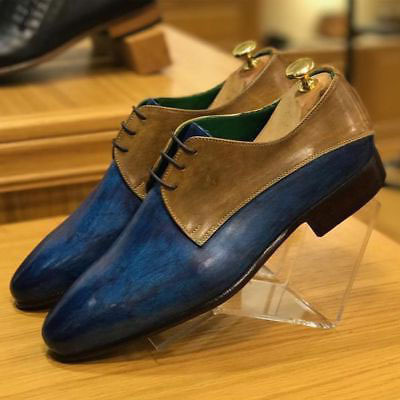 New Shoes Tan Blue Cont Patina Hand Painted Vintage Leather Men's Casual Wear
