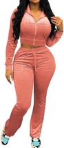 Zip Up Hoodie Velvet Jogging Sweatsuit Set - $61.39