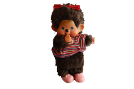 Vintage 1974 Monchhichi Hand Happy Puppet Plush Doll Sekiguchi Mattel 10.5&quot; Girl - £35.88 GBP