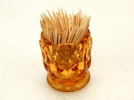 Amber Glass Toothpick Holder, Moon &amp; Stars, Scalloped/Footed, L.E. Smith... - $9.75